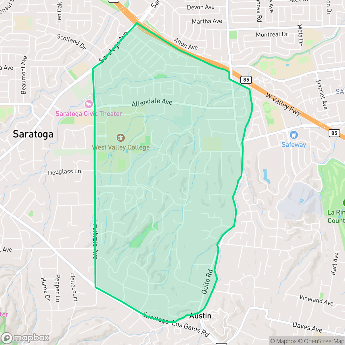 Map showing the location of Fruitvale, Saratoga, CA