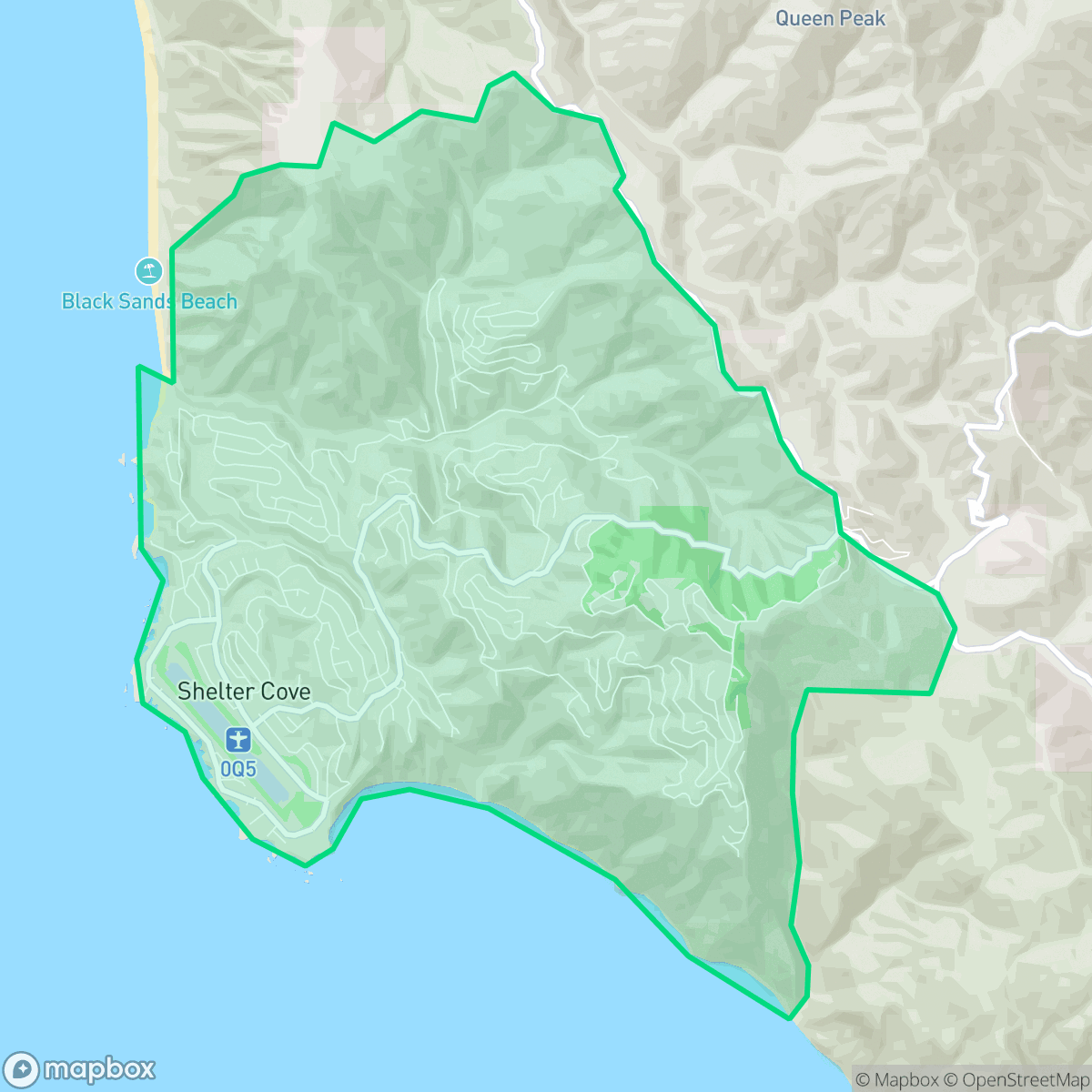 Map showing the location of Shelter Cove, CA — coverage area