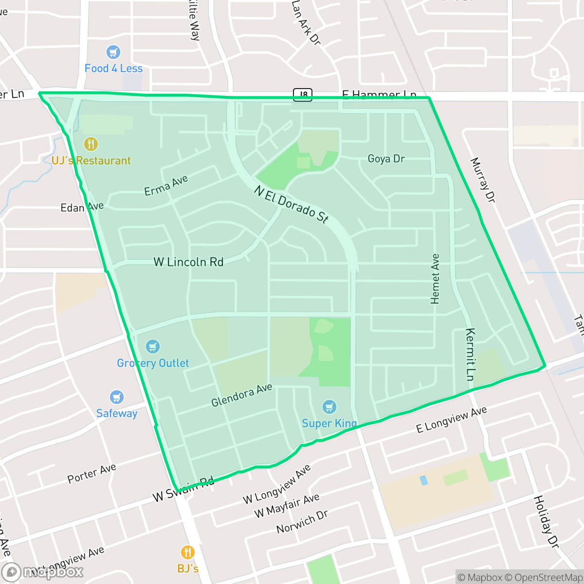 Map showing the location of Anderson, Stockton, CA