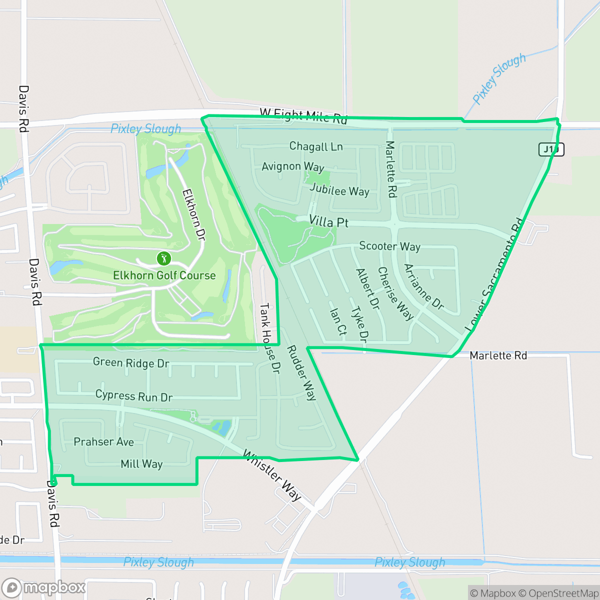 Map showing the location of Elkhorn, Stockton, CA