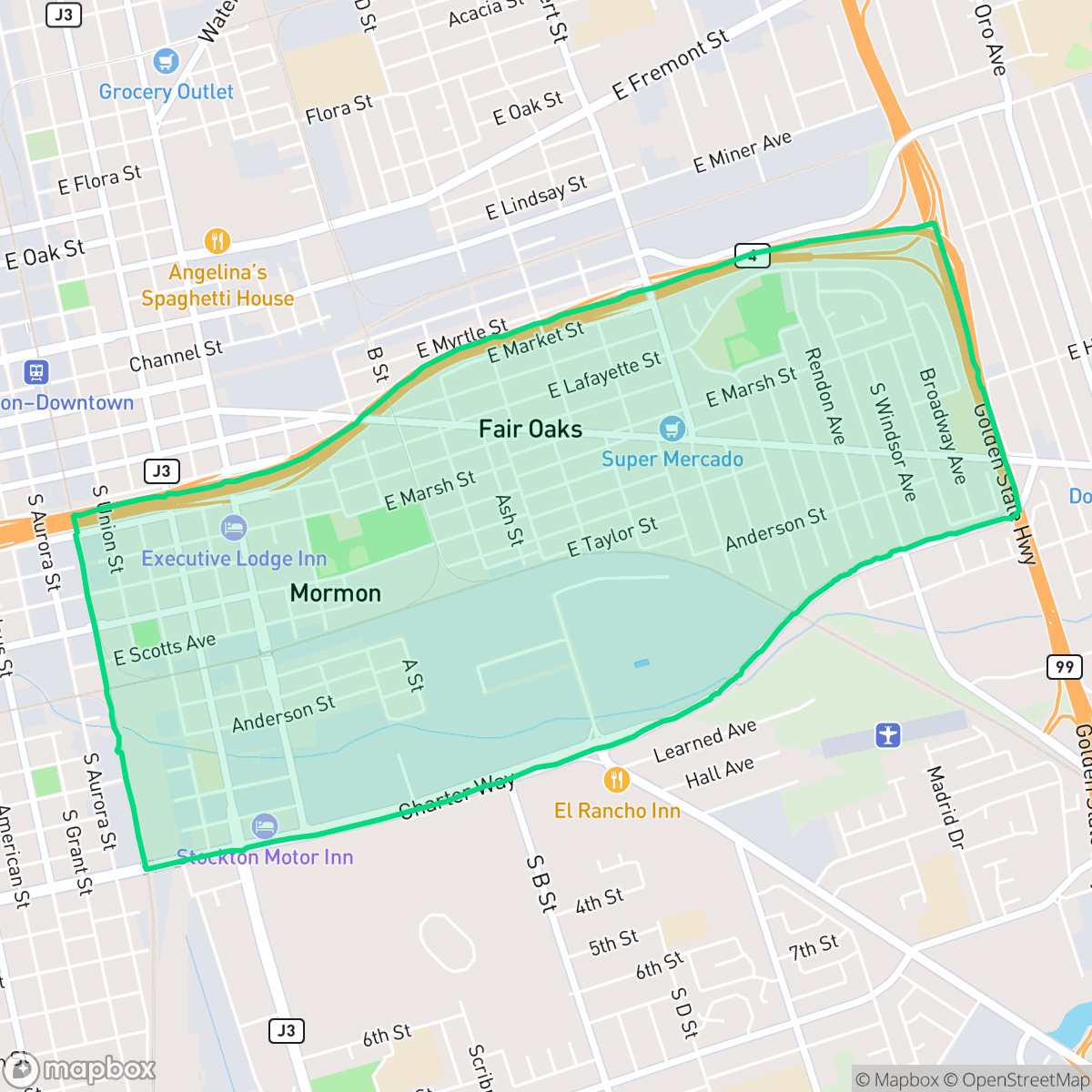 Map showing the location of Fair Oaks, Stockton, CA