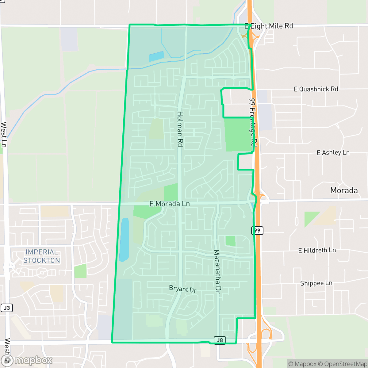 Map showing the location of La Morada, Stockton, CA