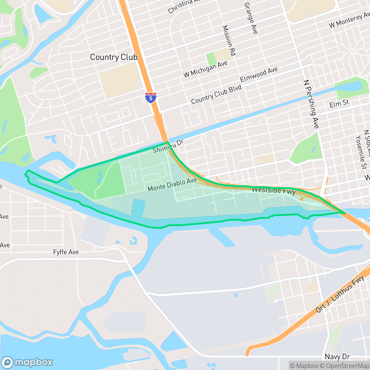 Map showing the location of Louis Park, Stockton, CA