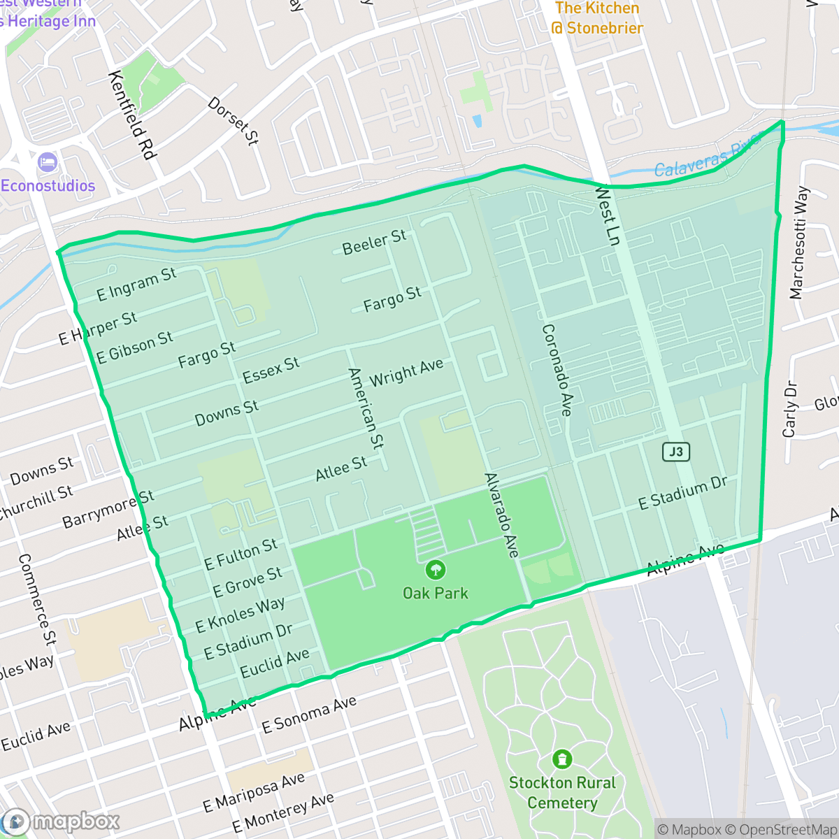 Map showing the location of Oak Park, Stockton, CA