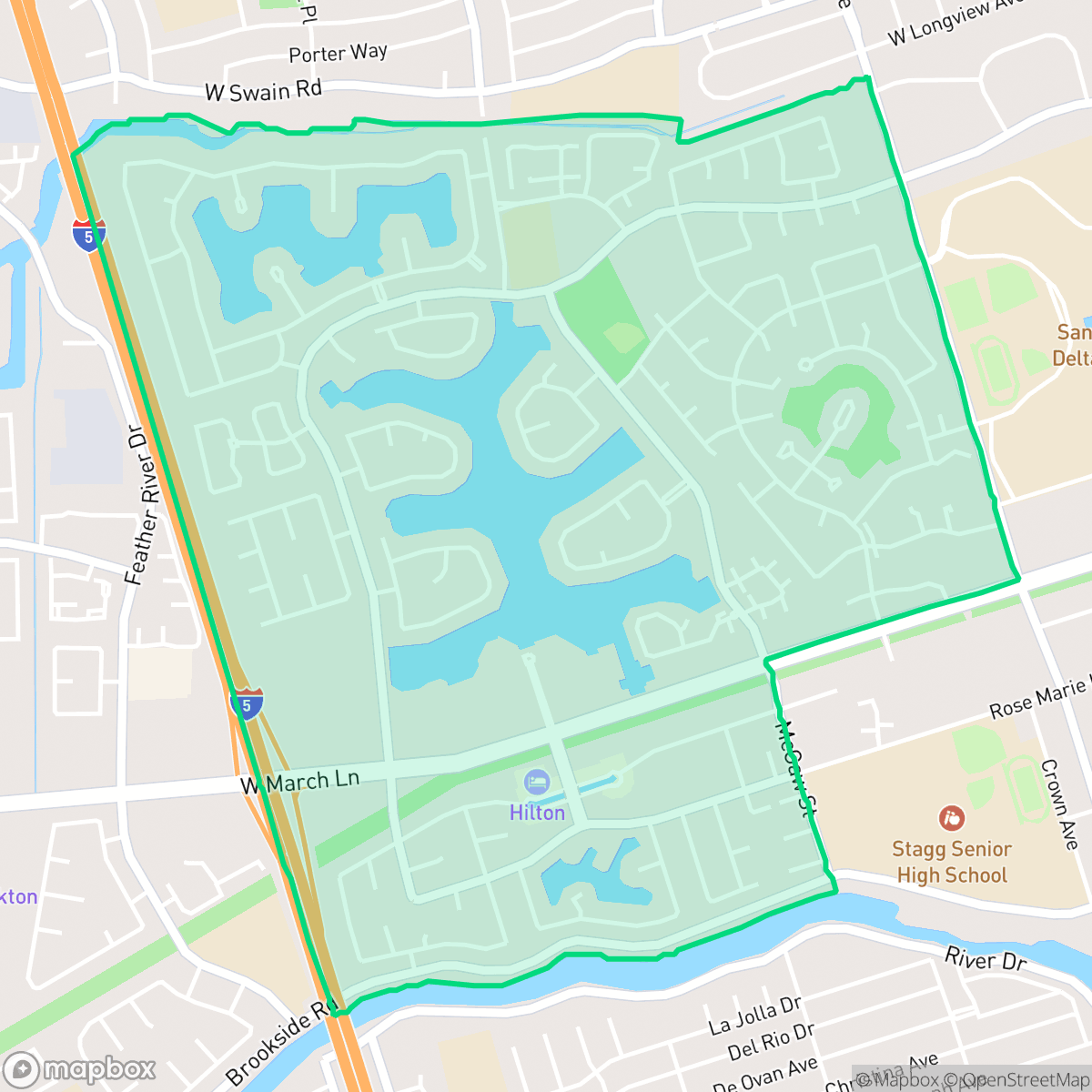 Map showing the location of Quail Lakes - Venetian Bridges, Stockton, CA