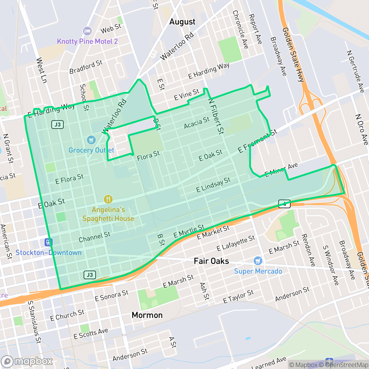 Map showing the location of Waterloo, Stockton, CA