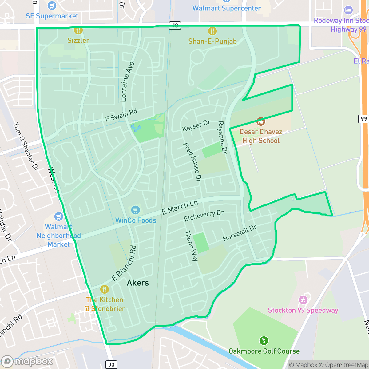 Map showing the location of Weber Ranch, Stockton, CA