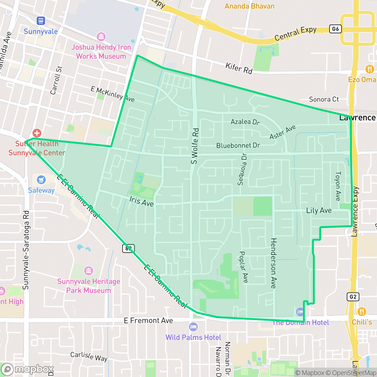 Map showing the location of Ponderosa, Sunnyvale, CA