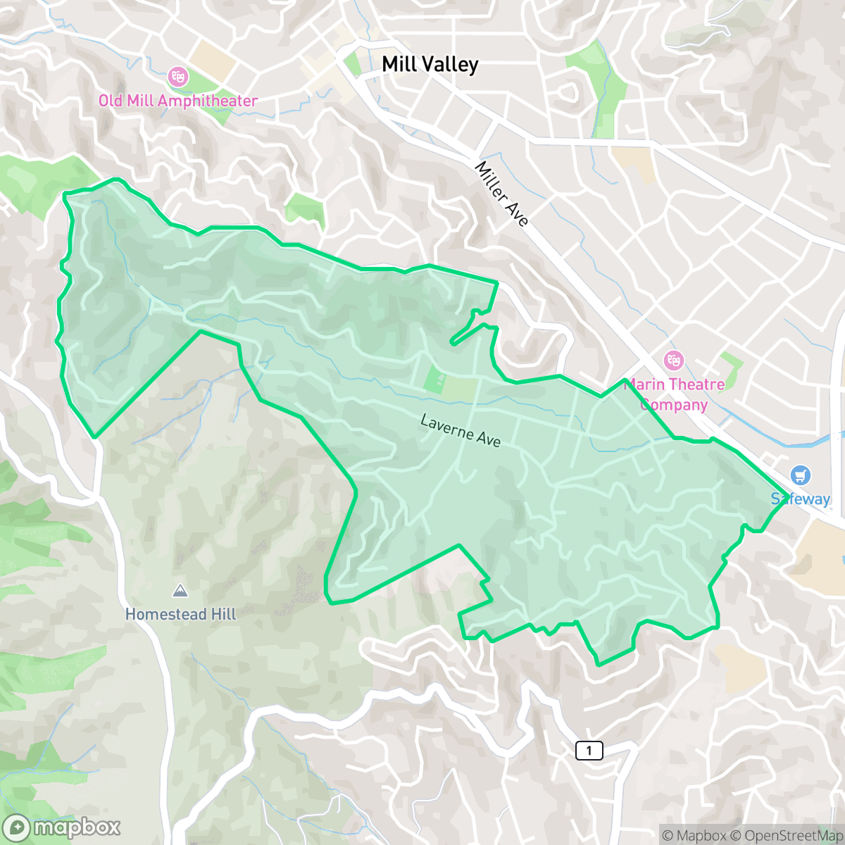 Map showing the location of Homestead Valley, Tamalpais-Homestead Valley, CA