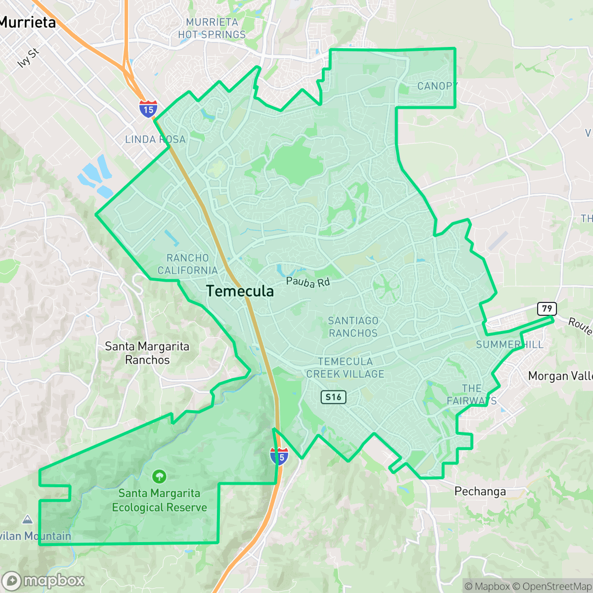 Map showing the location of Temecula, CA — coverage area