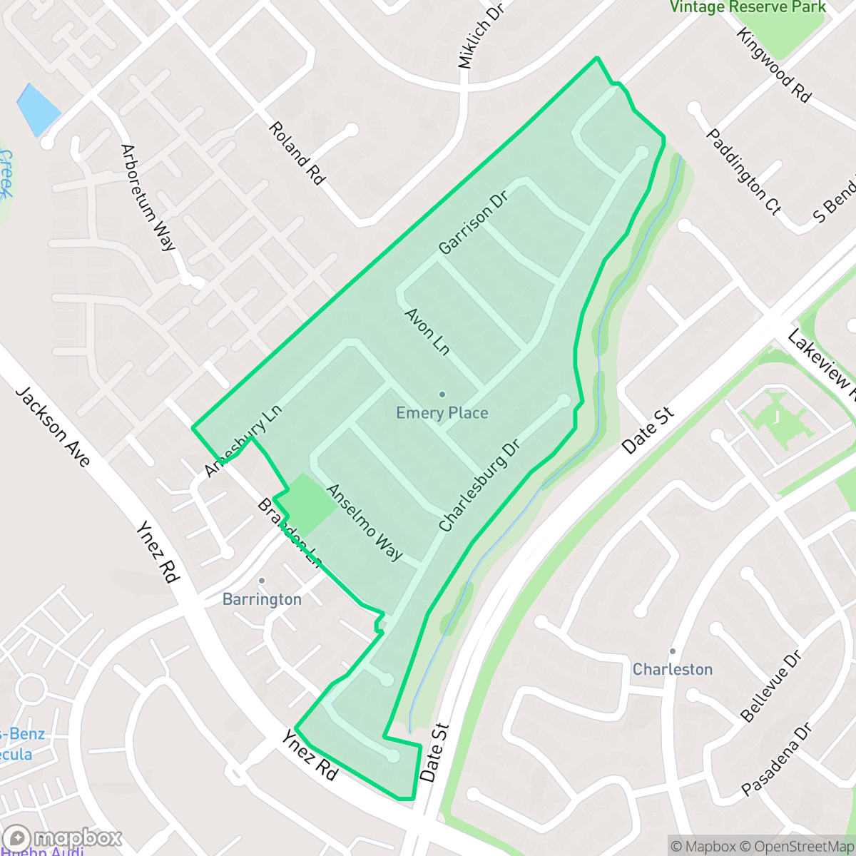 Map showing the location of Emery Place, Temecula, CA