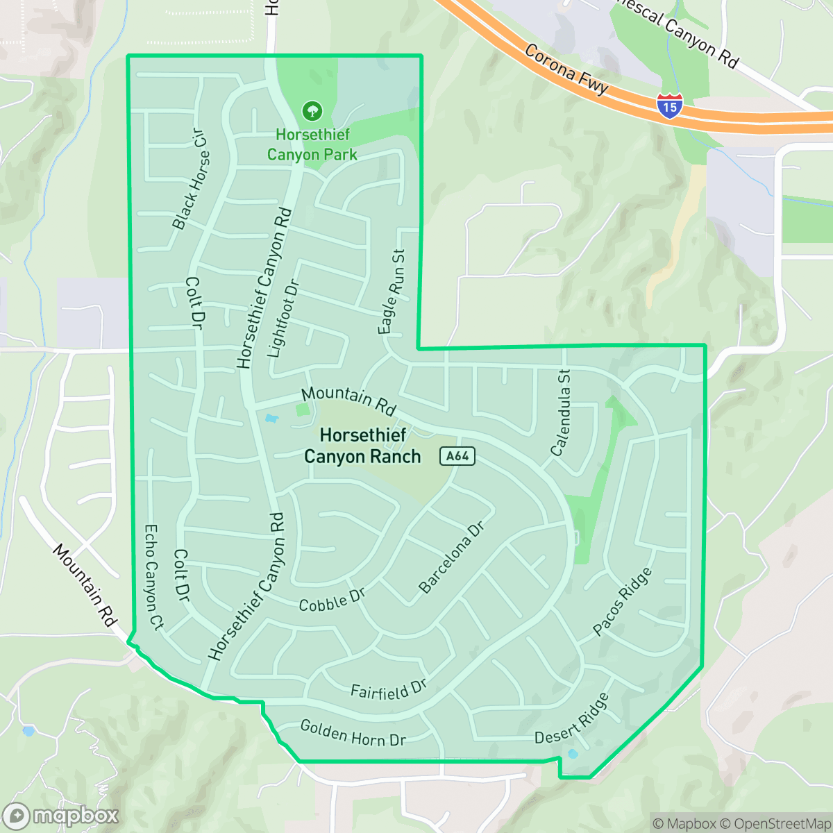 Map showing the location of Horsethief Canyon Ranch, Temescal Valley, CA
