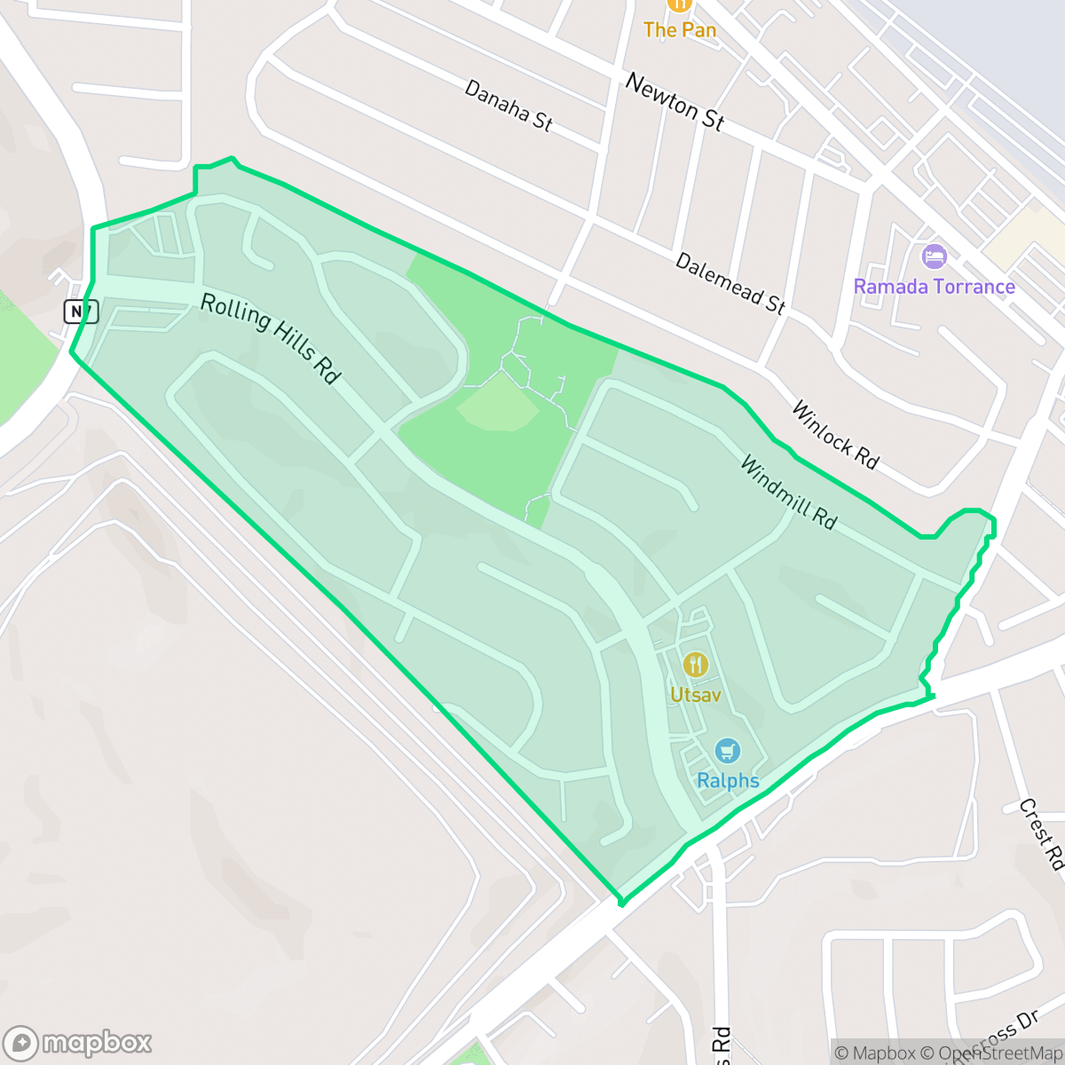 Map showing the location of Country Hills, Torrance, CA
