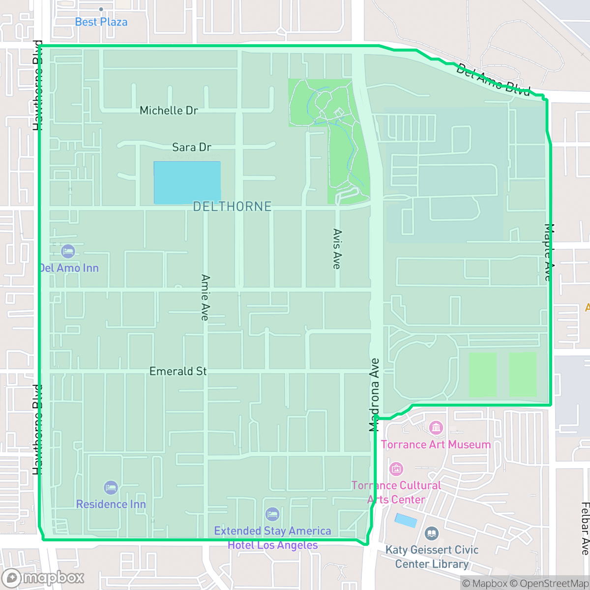Map showing the location of Delthome, Torrance, CA