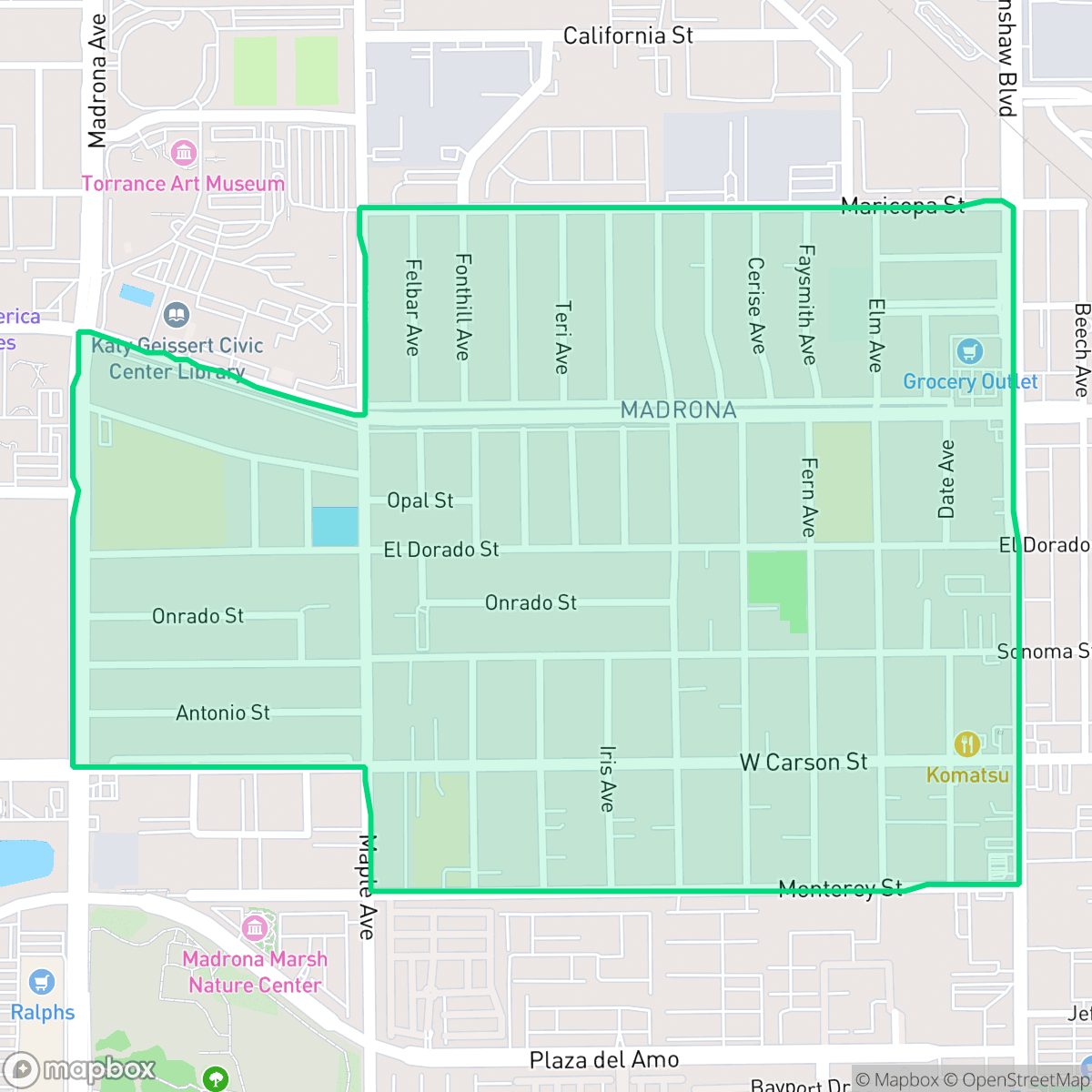 Map showing the location of Madrona, Torrance, CA