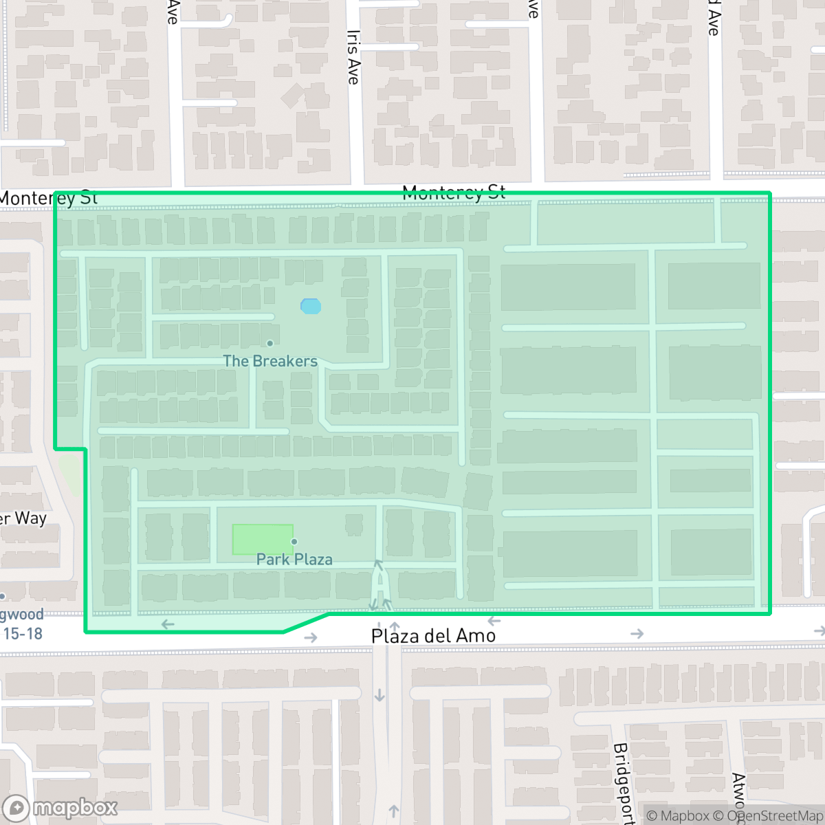 Map showing the location of Park Plaza, Torrance, CA