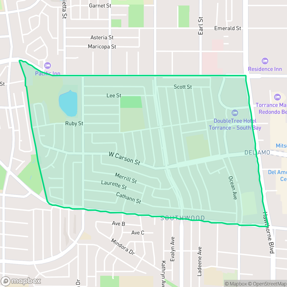 Map showing the location of Southwood, Torrance, CA