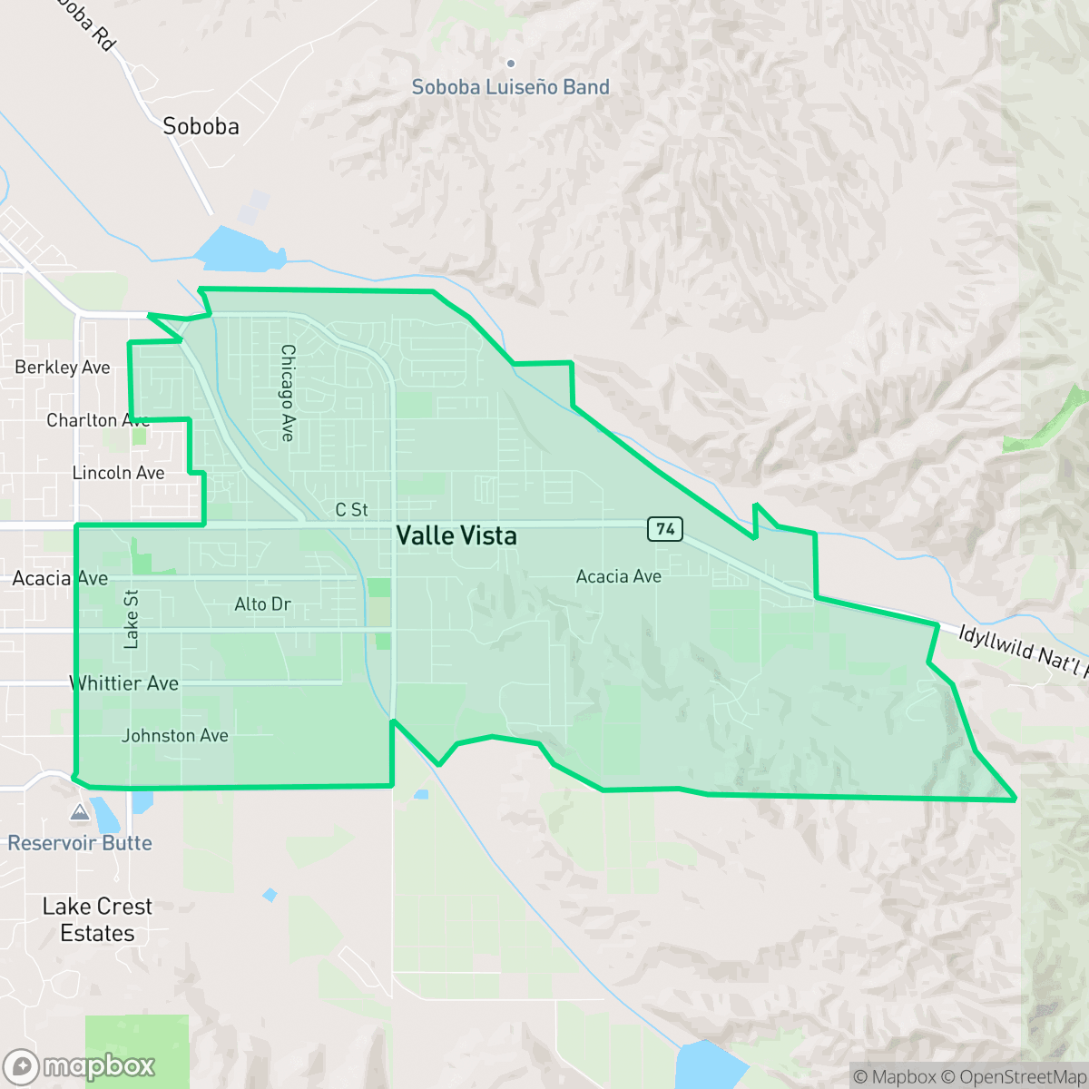 Map showing the location of Valle Vista, CA — coverage area