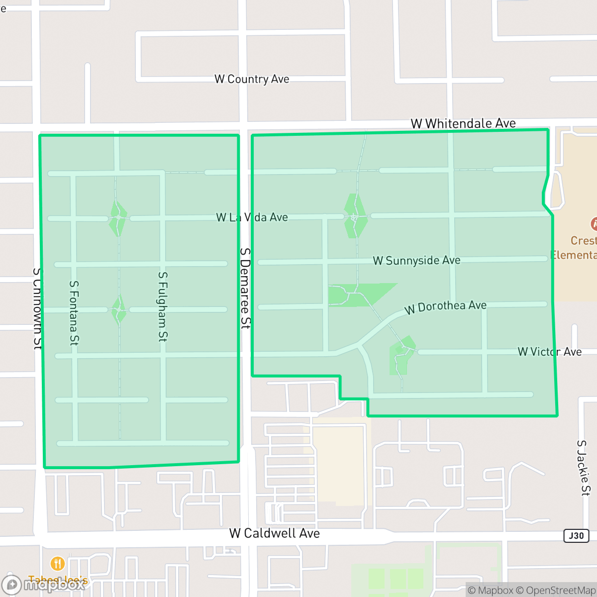 Map showing the location of Crestwood, Visalia, CA