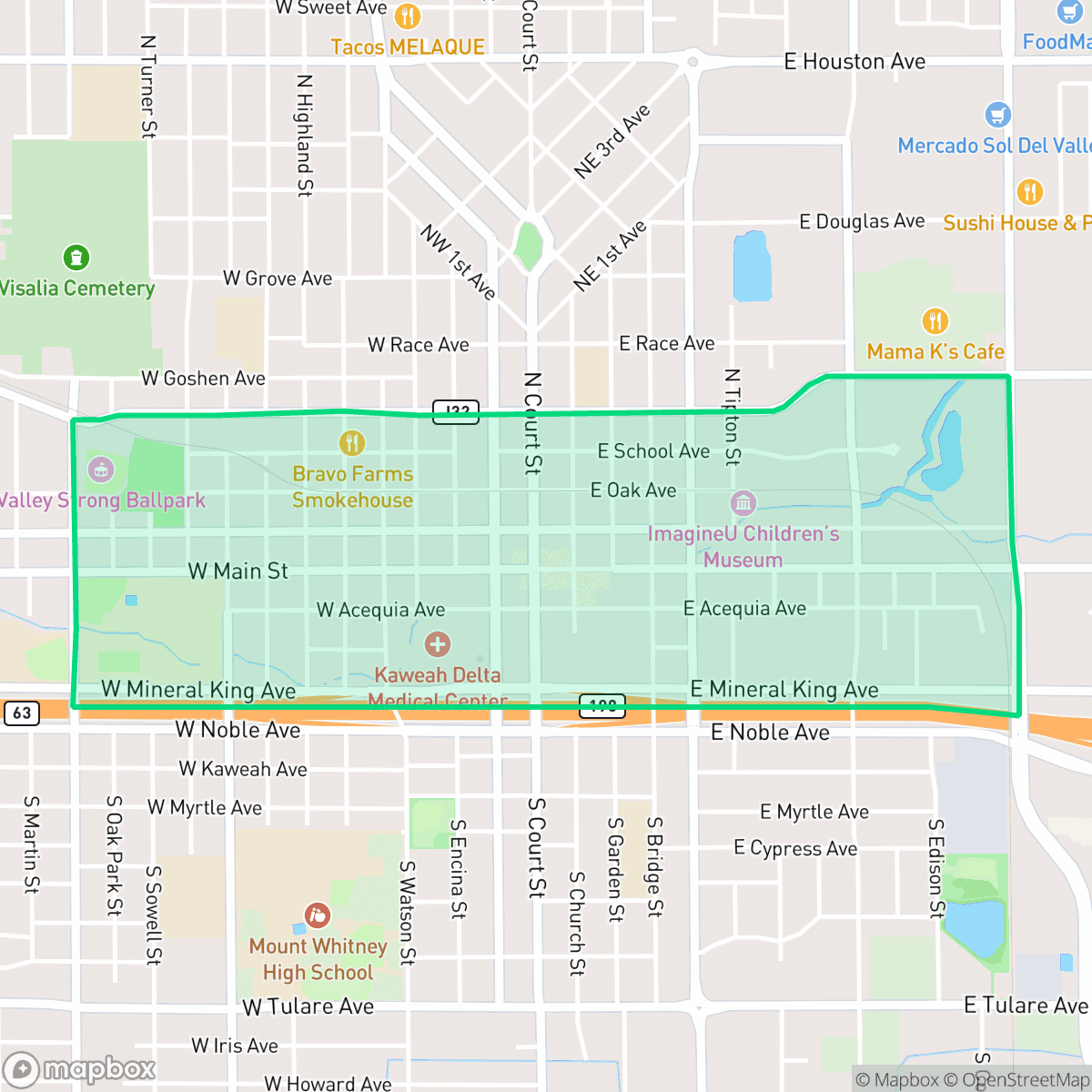 Map showing the location of Downtown, Visalia, CA