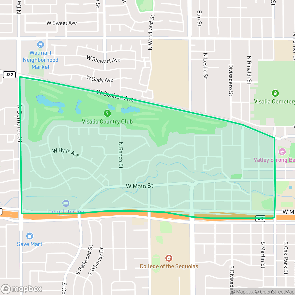 Map showing the location of Green Acres, Visalia, CA