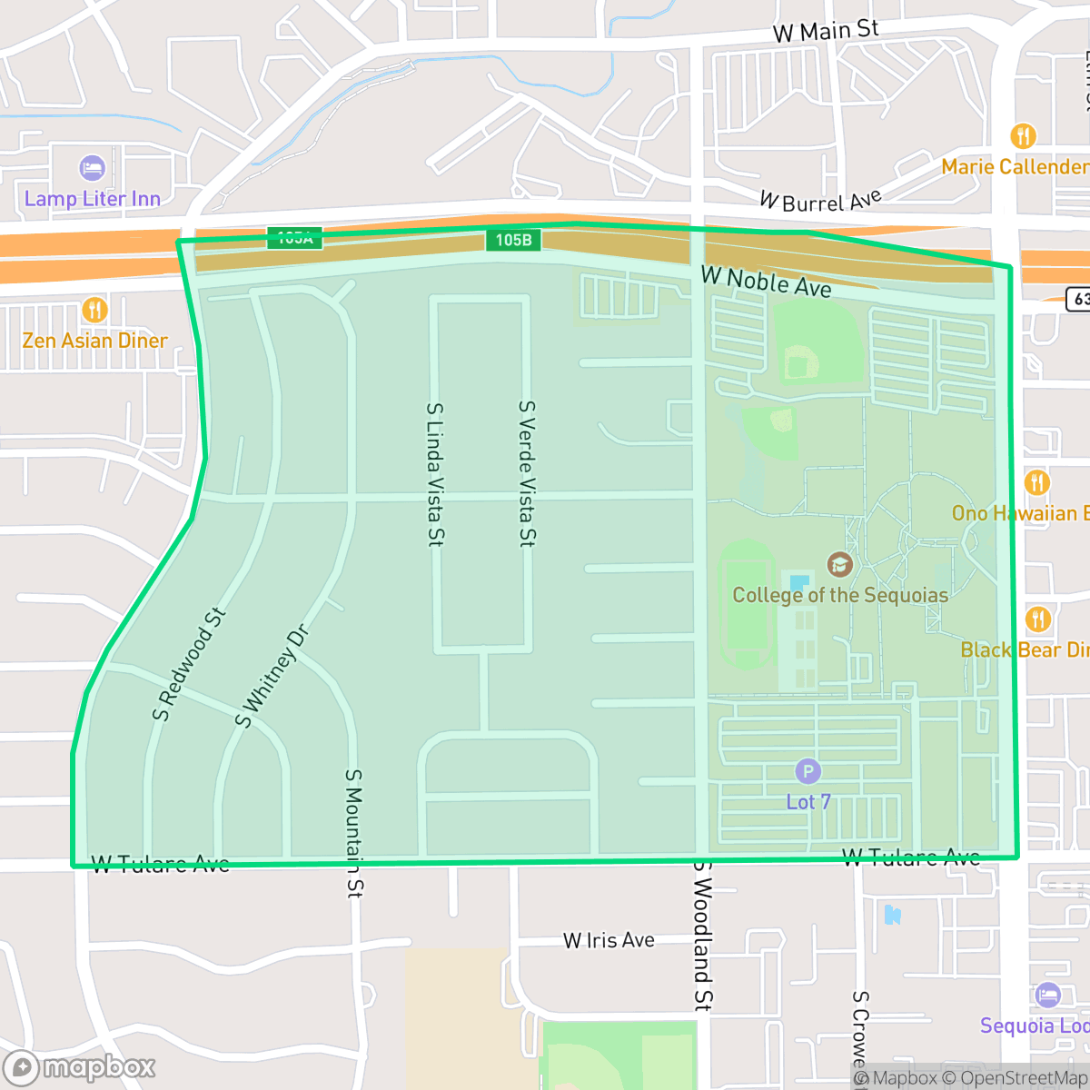 Map showing the location of Mooney, Visalia, CA