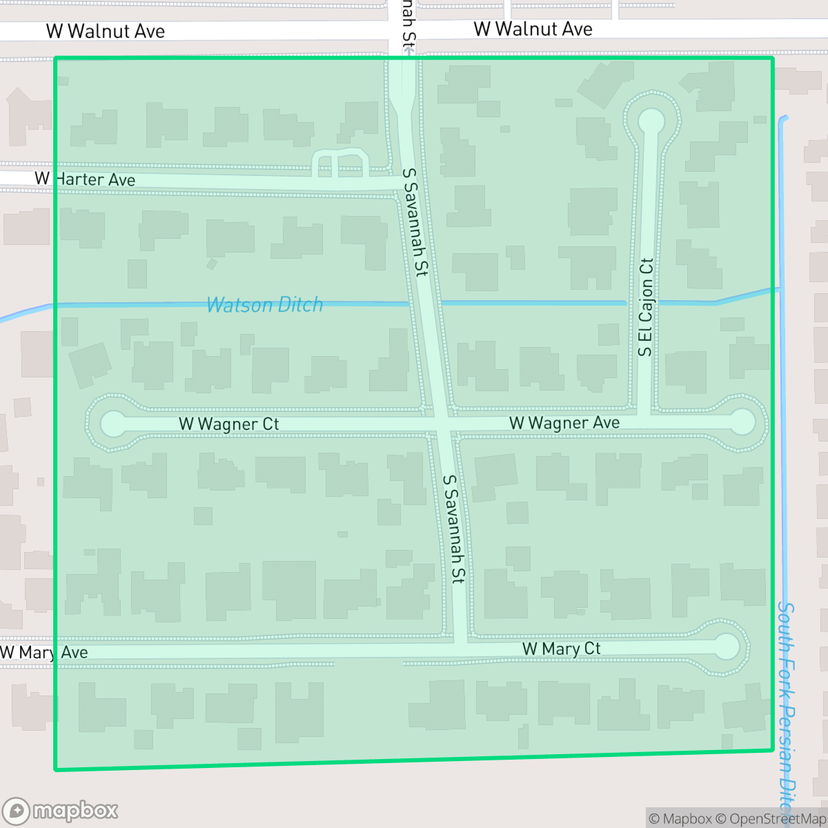 Map showing the location of Oak Meadow Estates, Visalia, CA