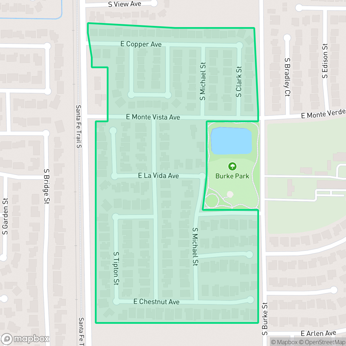 Map showing the location of Rancho Santa Fe Estates, Visalia, CA