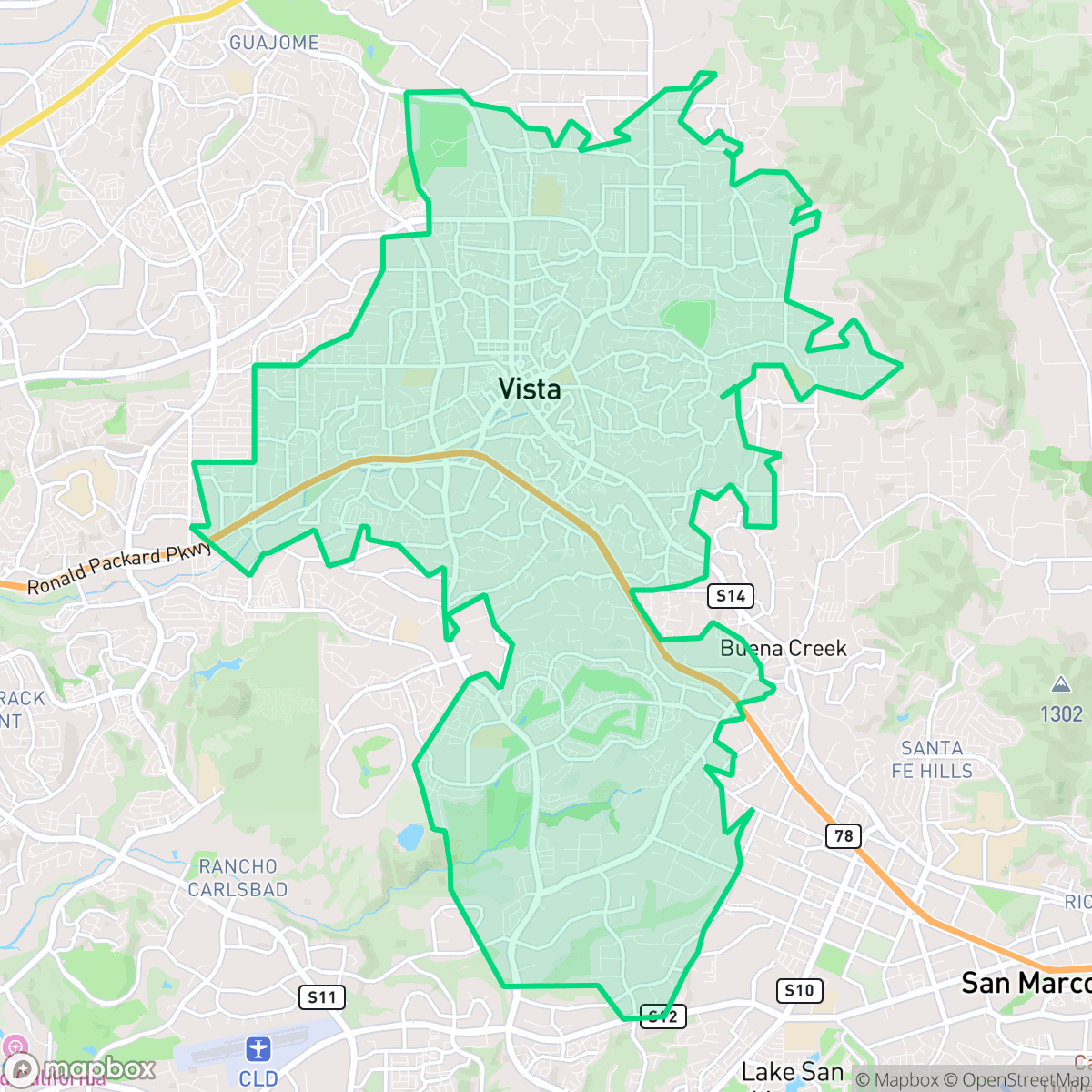 Map showing the location of Vista, CA — coverage area
