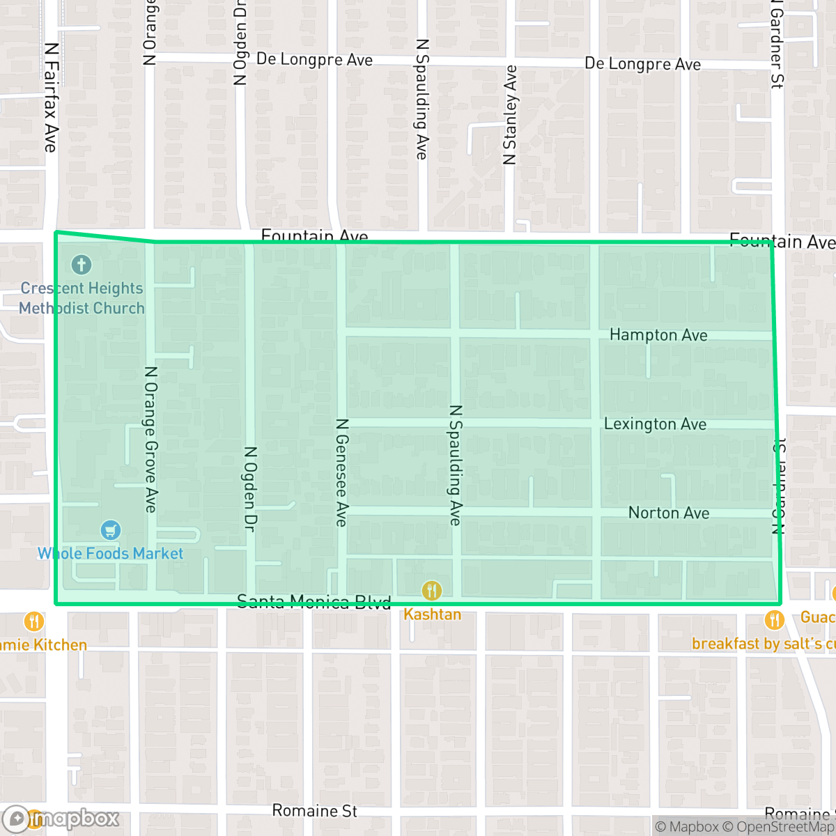 Map showing the location of SoFo, West Hollywood, CA