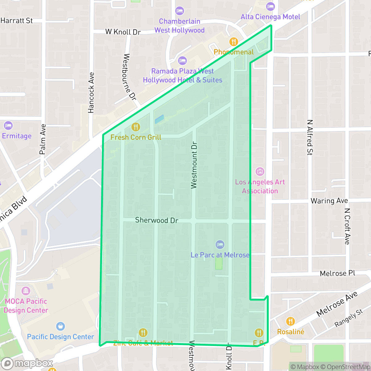 Map showing the location of Tri-West, West Hollywood, CA