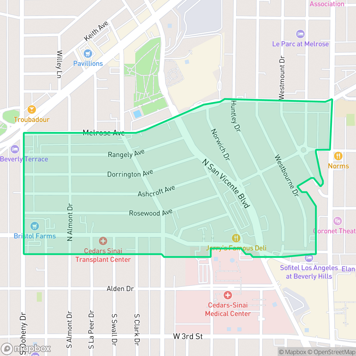 Map showing the location of West Hollywood West, West Hollywood, CA