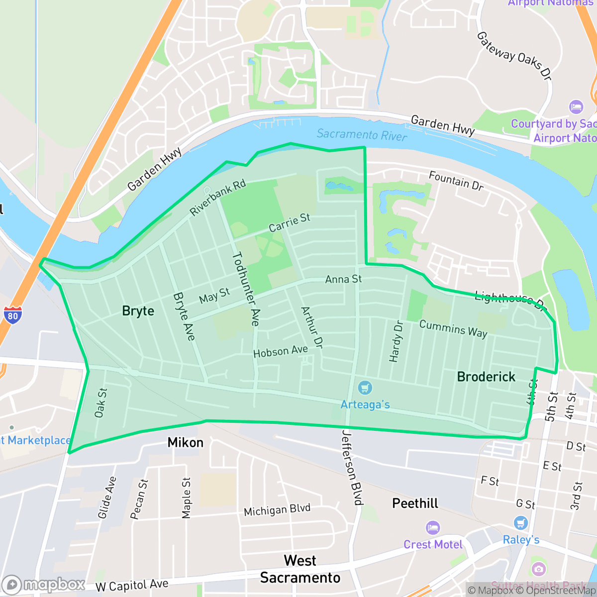 Map showing the location of Broderrick/Bryte, West Sacramento, CA