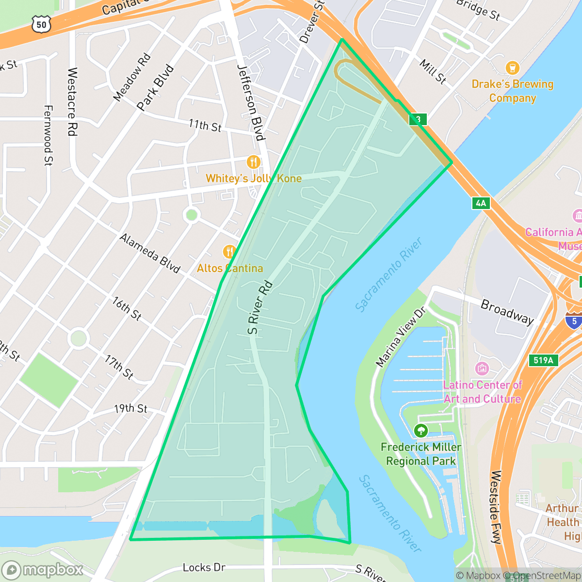Map showing the location of Pioneer Bluff, West Sacramento, CA