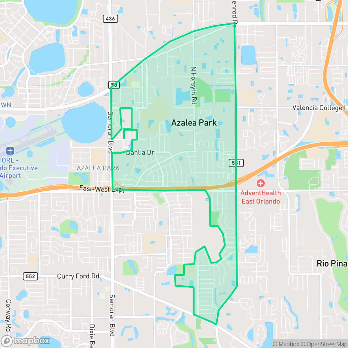 Map showing the location of Azalea Park, FL — coverage area