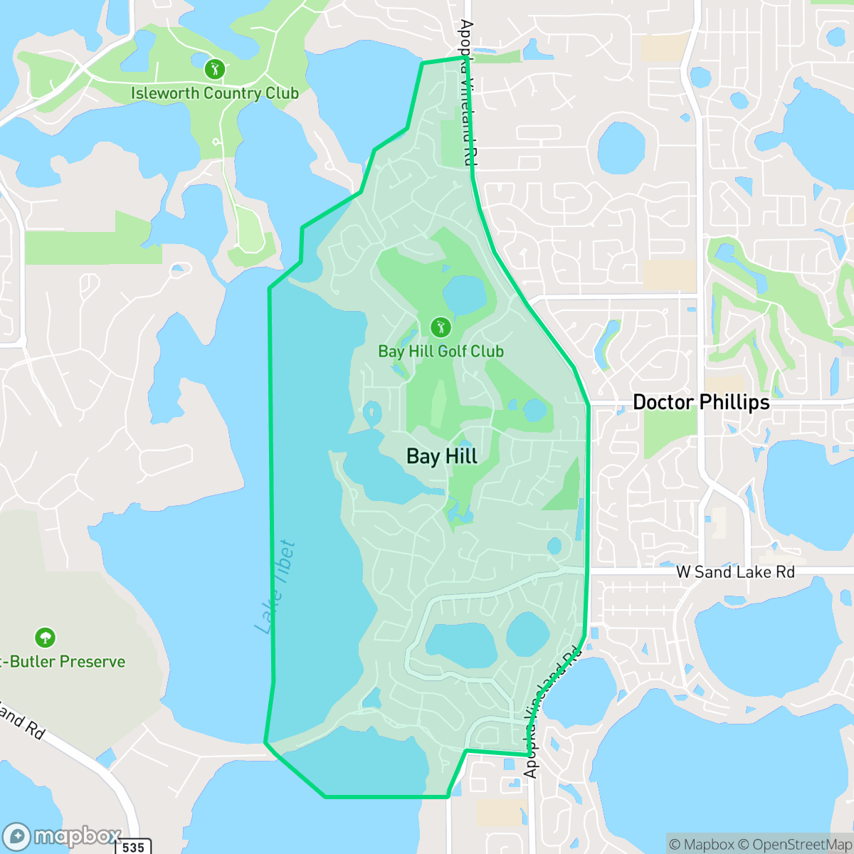 Map showing the location of Bay Hill, FL — coverage area