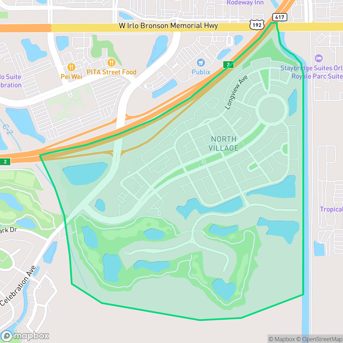 Map showing the location of North Village, Celebration, FL