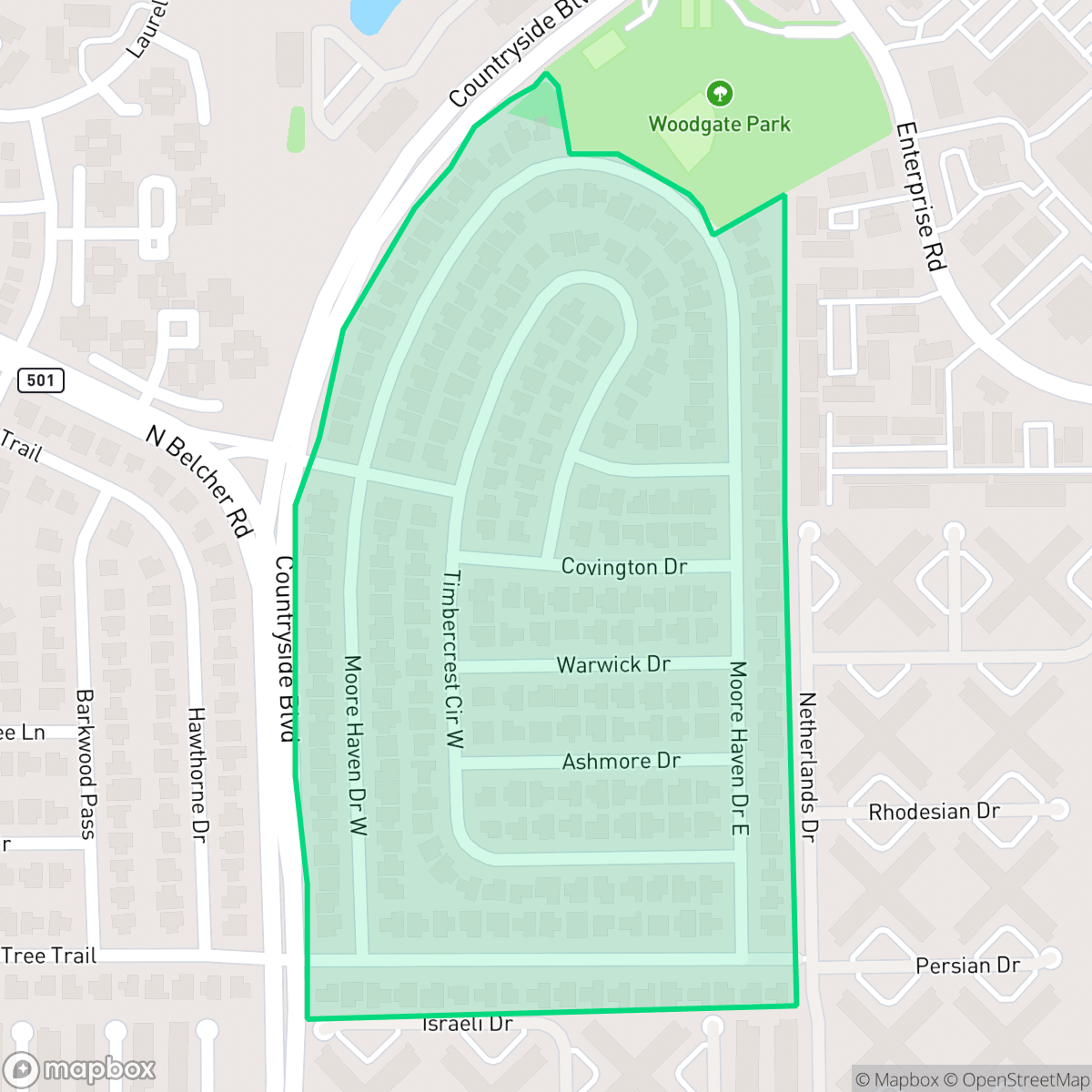 Map showing the location of Woodgate II Homeowners Association, Clearwater, FL