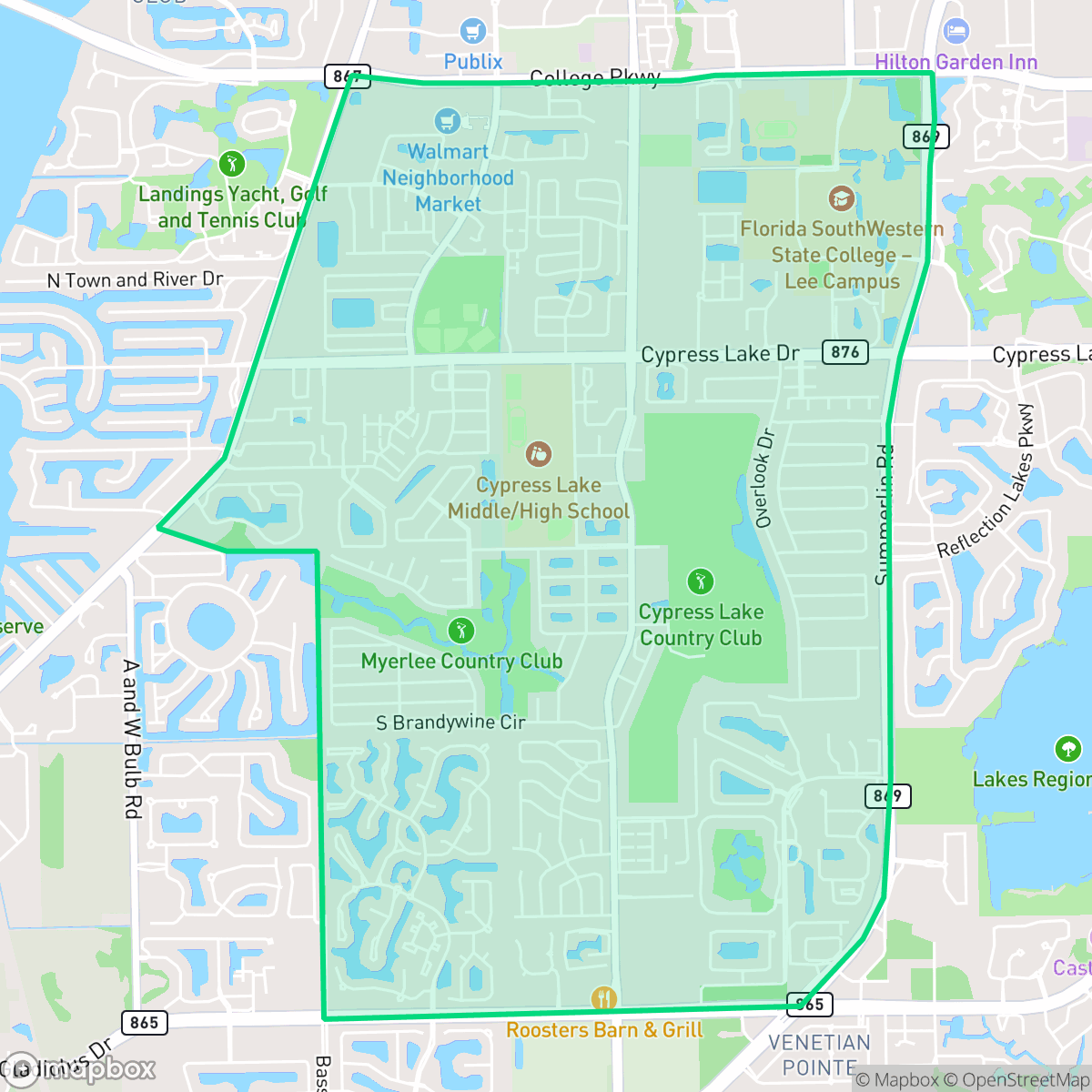 Map showing the location of Cypress Lake, FL — coverage area
