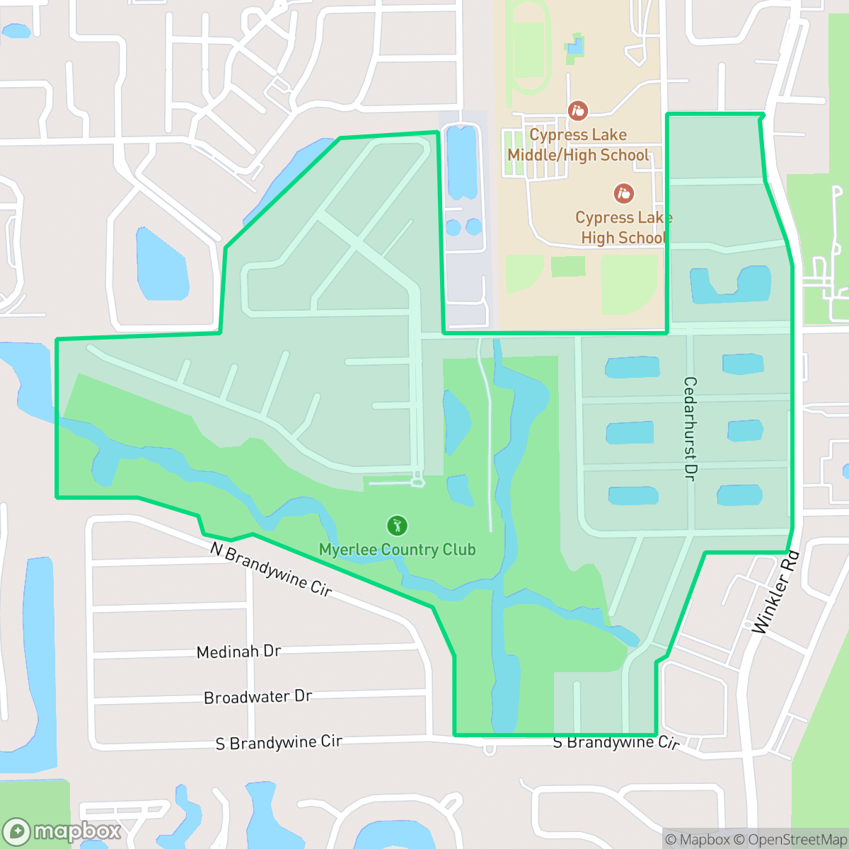Map showing the location of Myerlee, Cypress Lake, FL