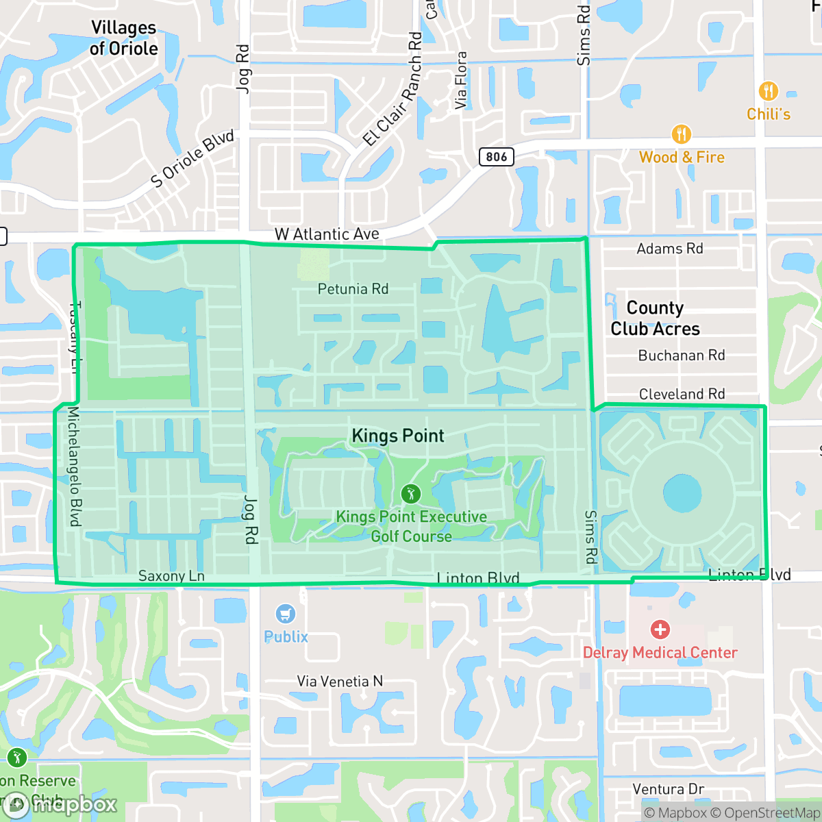 Map showing the location of Kings Point, Delray Beach, FL