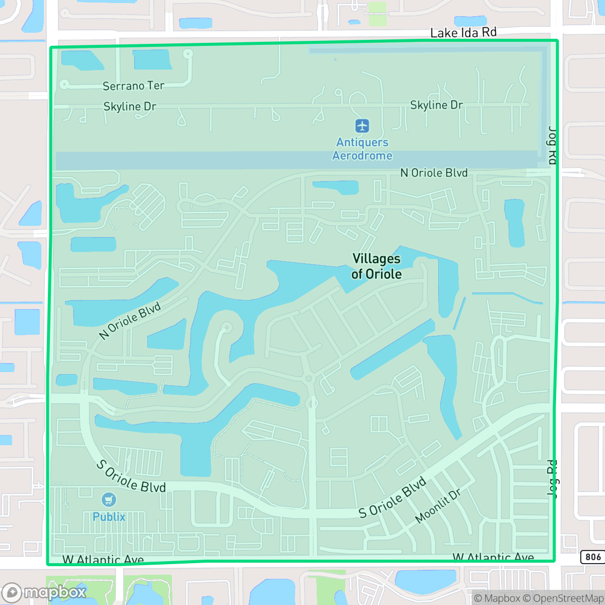 Map showing the location of Villages of Oriole, Delray Beach, FL