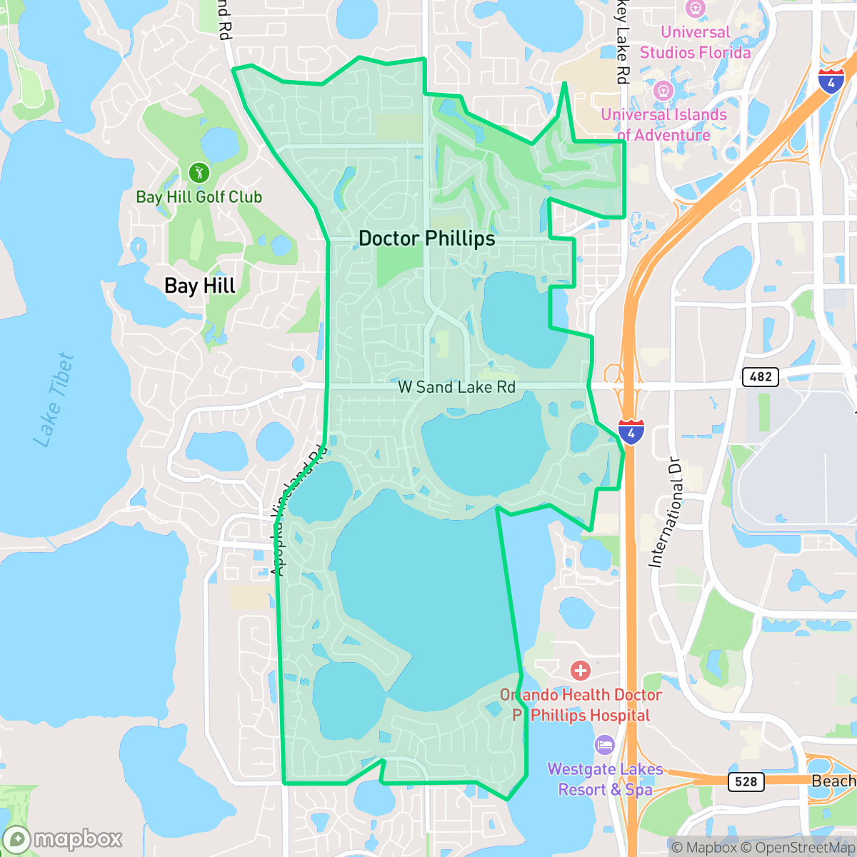 Map showing the location of Doctor Phillips, FL — coverage area