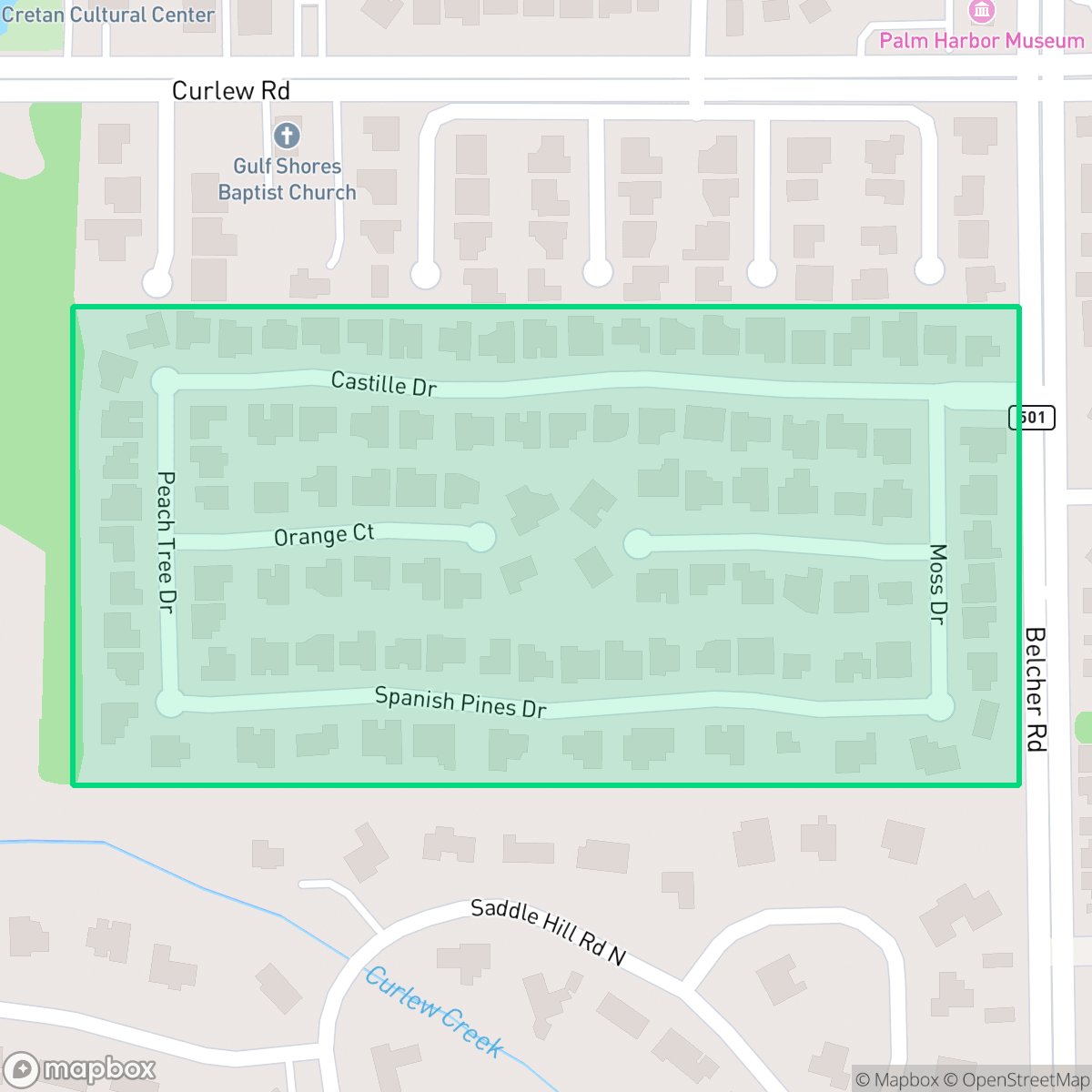 Map showing the location of Spanish Pines, Dunedin, FL