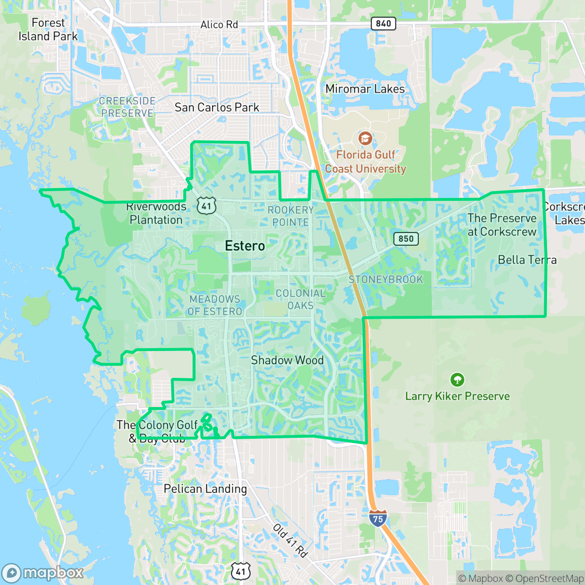 Map showing the location of Estero, FL — coverage area