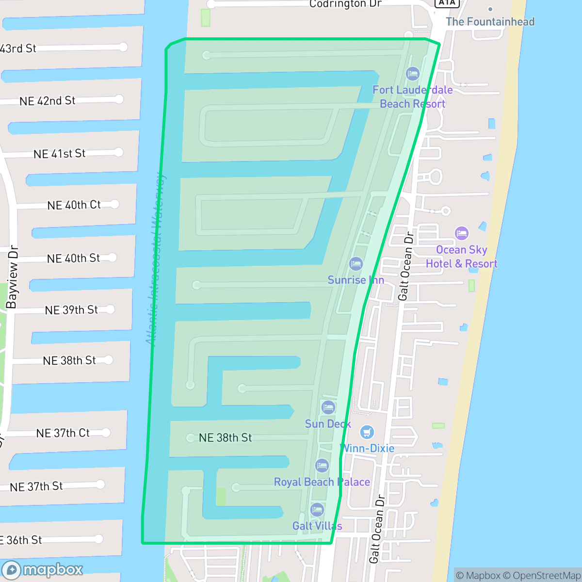 Map showing the location of Bermuda Riviera, Fort Lauderdale, FL