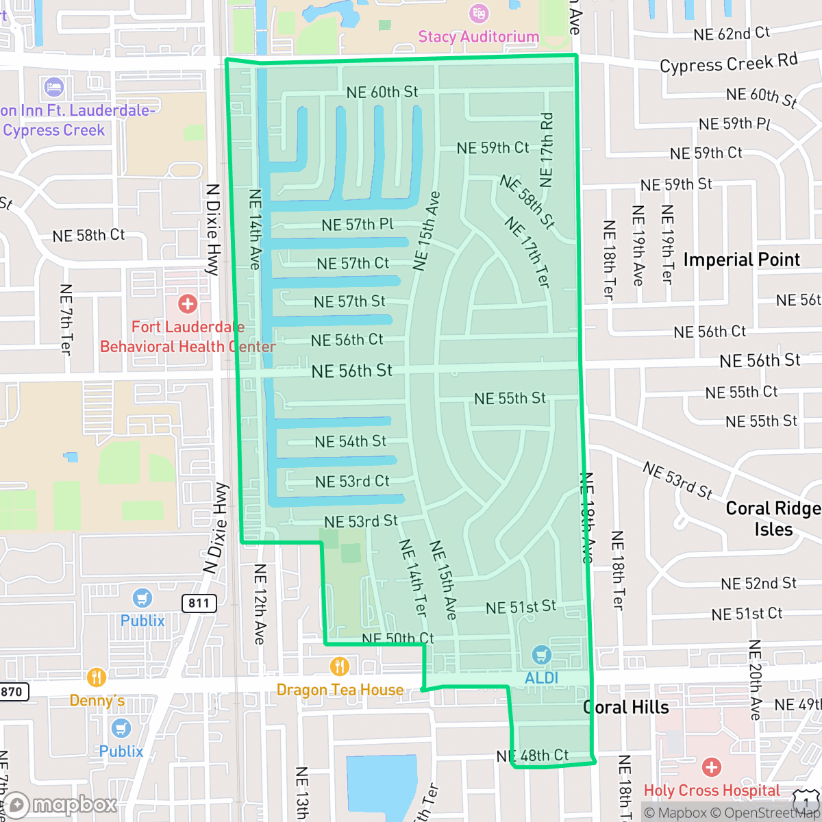 Map showing the location of Coral Ridge Isles, Fort Lauderdale, FL