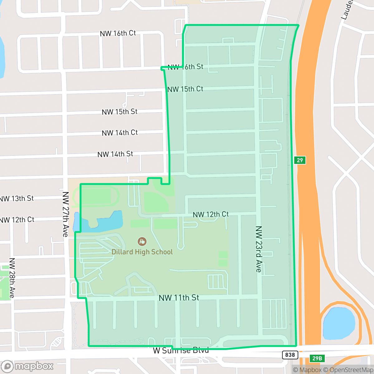 Map showing the location of Dillard Park, Fort Lauderdale, FL