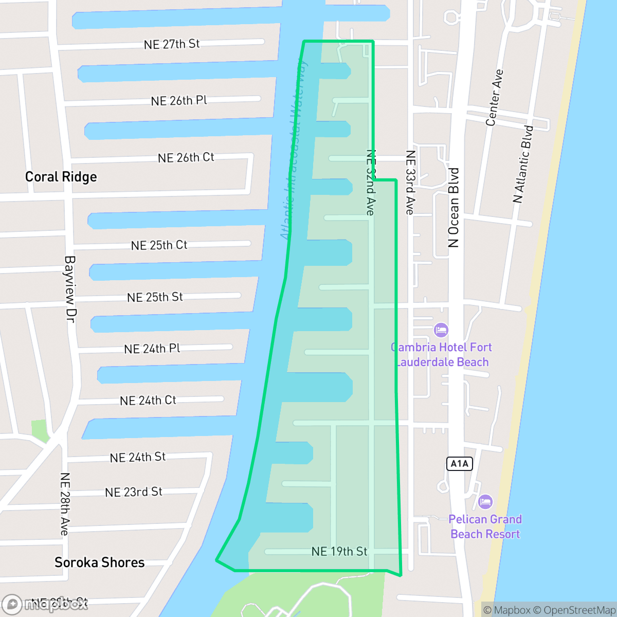 Map showing the location of Dolphin Isles, Fort Lauderdale, FL