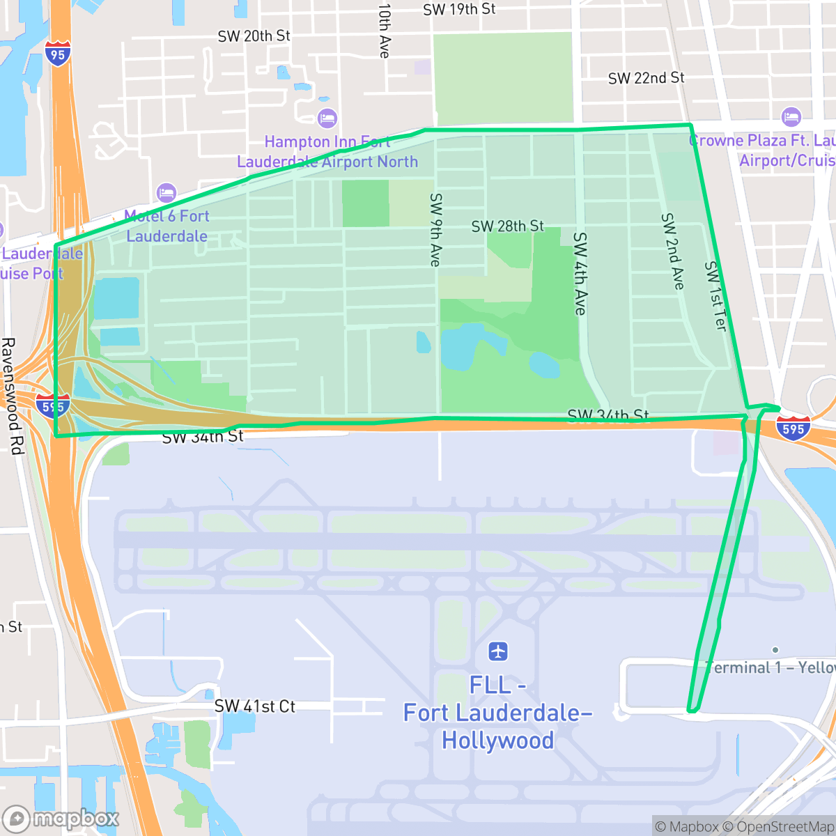 Map showing the location of Edgewood, Fort Lauderdale, FL